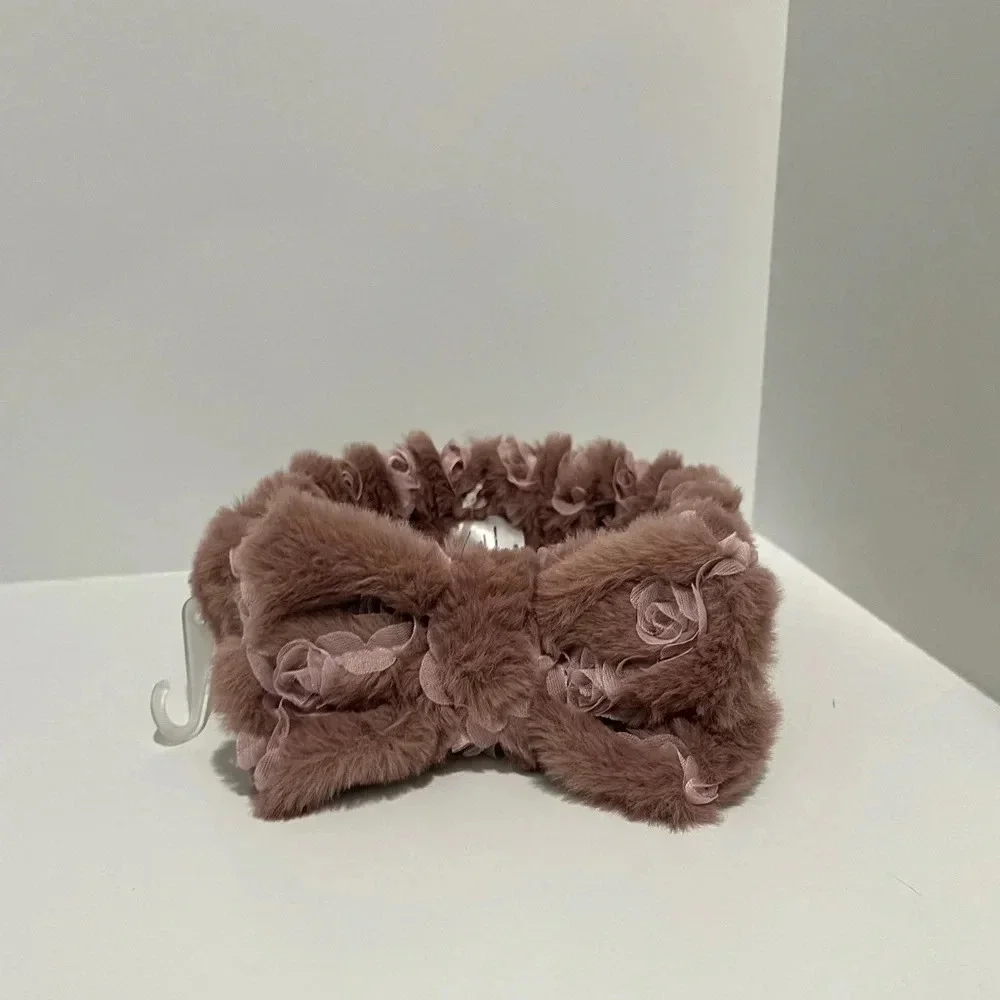 Claire’s Dusty Rose Furry Makeup Bow Headwrap NWT